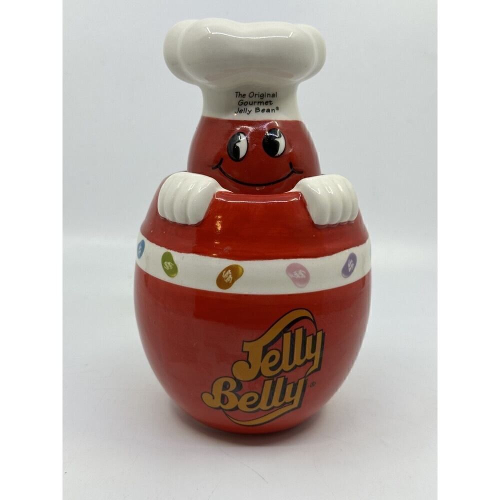 Jelly Belly Candy Jar Ceramic Chef Canister Red White 2006‎ Vintage Style